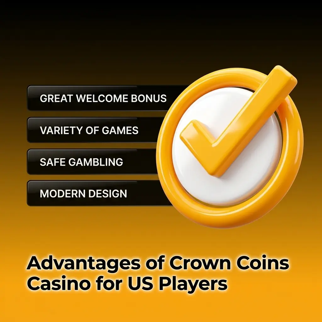 Crown Coins Casino advantages for US players including legal sweepstakes play, no-deposit bonuses, and mobile-ready access