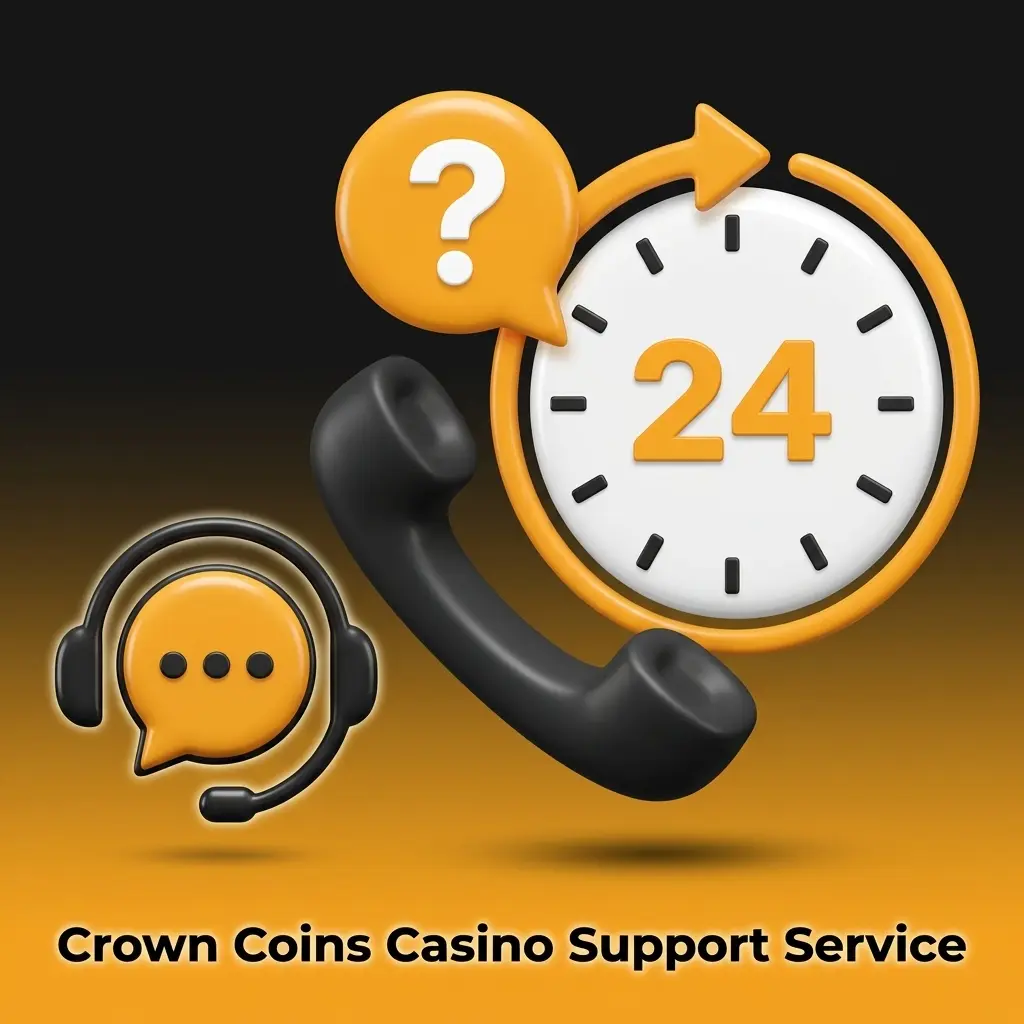 Crown Coins Casino support options including live chat, email, and FAQ help center for player assistance