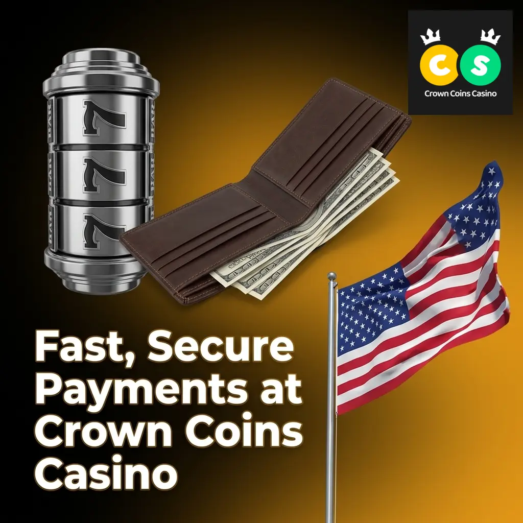 Crown Coins Casino payment methods including Apple Pay, Visa, Mastercard, Amex, and Discover for US players