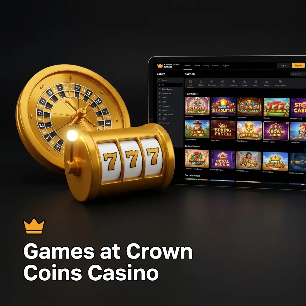 Crown Coins Casino game library featuring slots, fish games, jackpots, table games, and instant win titles for US players