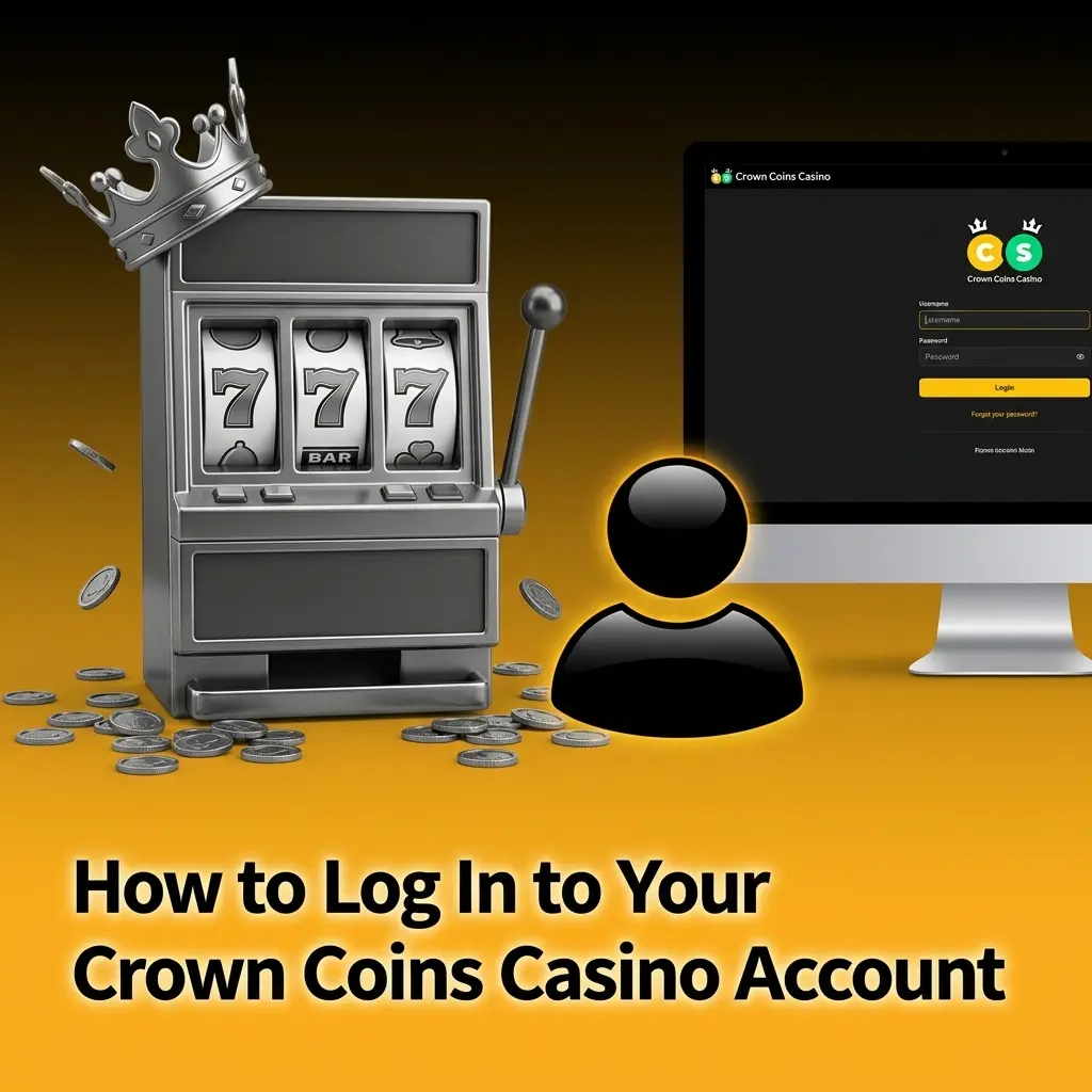 Crown Coins Casino login screen showing email and password fields for returning players to access their account