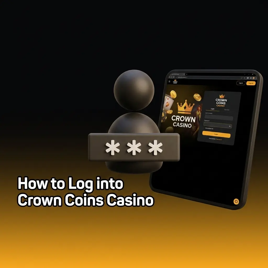 Crown Coins Casino login screen showing email and password fields with a login button to access your account