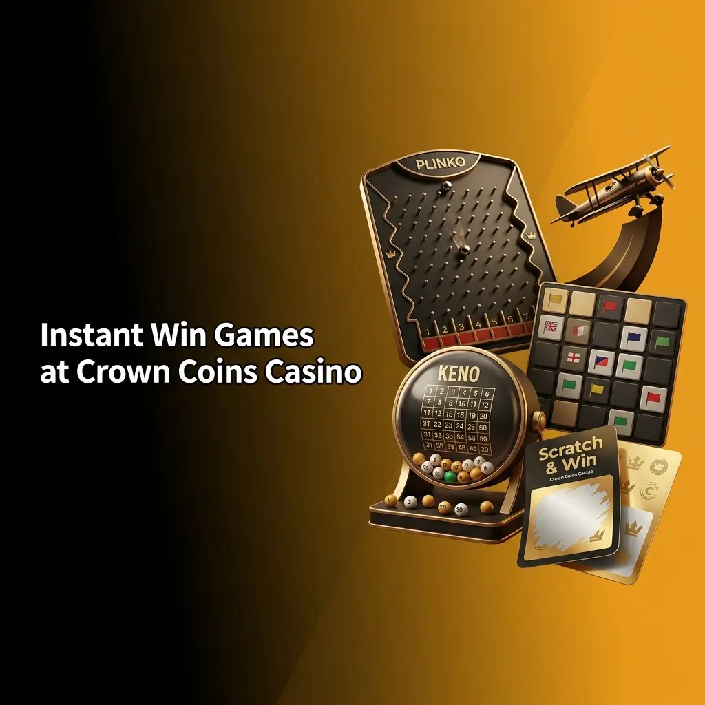 Instant win games at Crown Coins Casino including Plinko, Mines, Keno Classic, Scratch & Win, and Aviator by Spribe