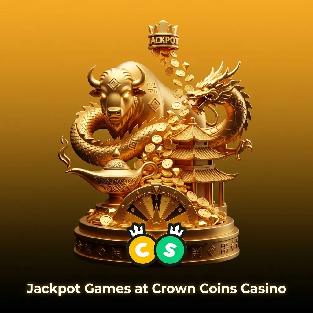 Jackpot games at Crown Coins Casino including Fire Blaze Golden Genie, Buffalo Blitz, and Mega Moolah slots