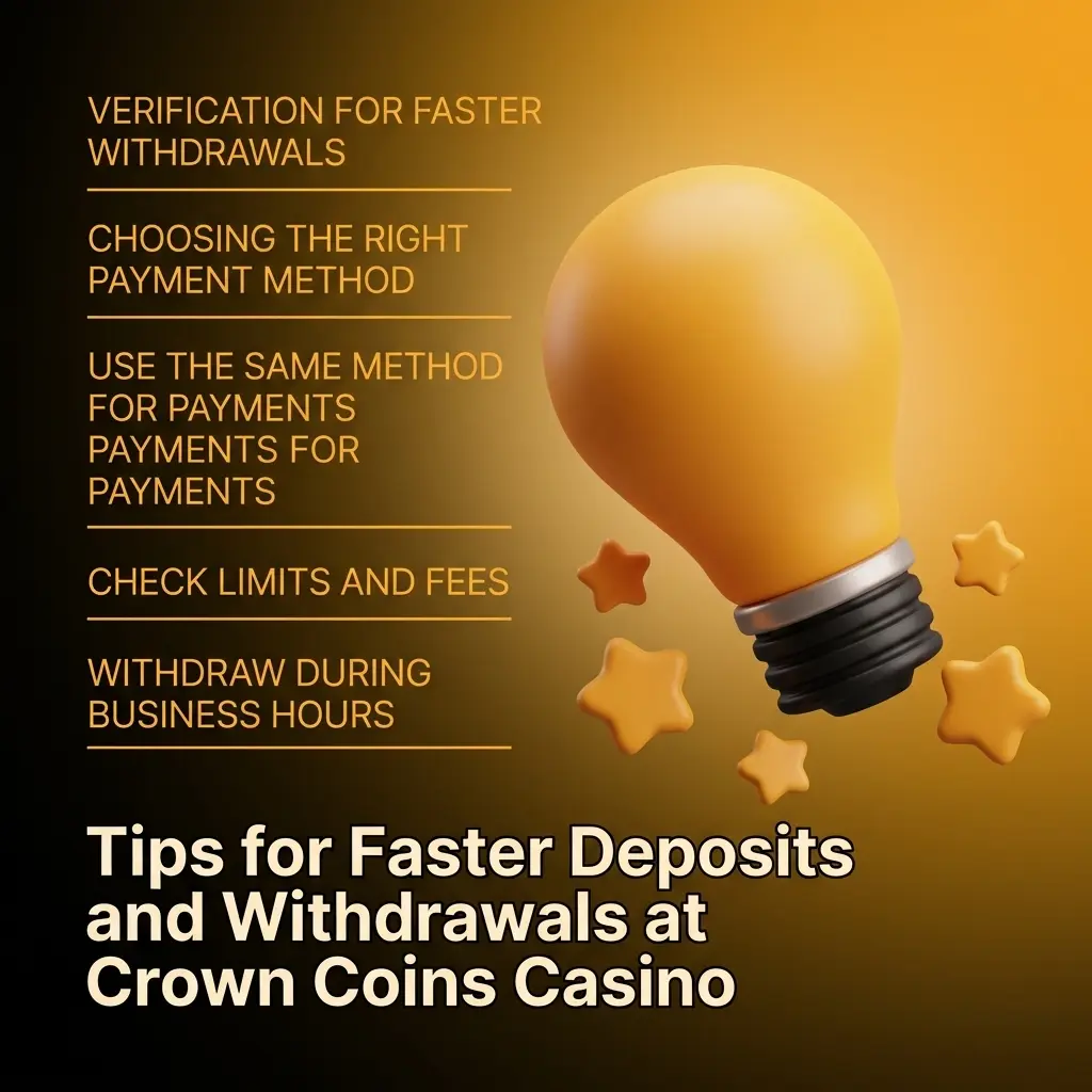 Crown Coins Casino tips for faster deposits and withdrawals including verification, payment methods, and limits